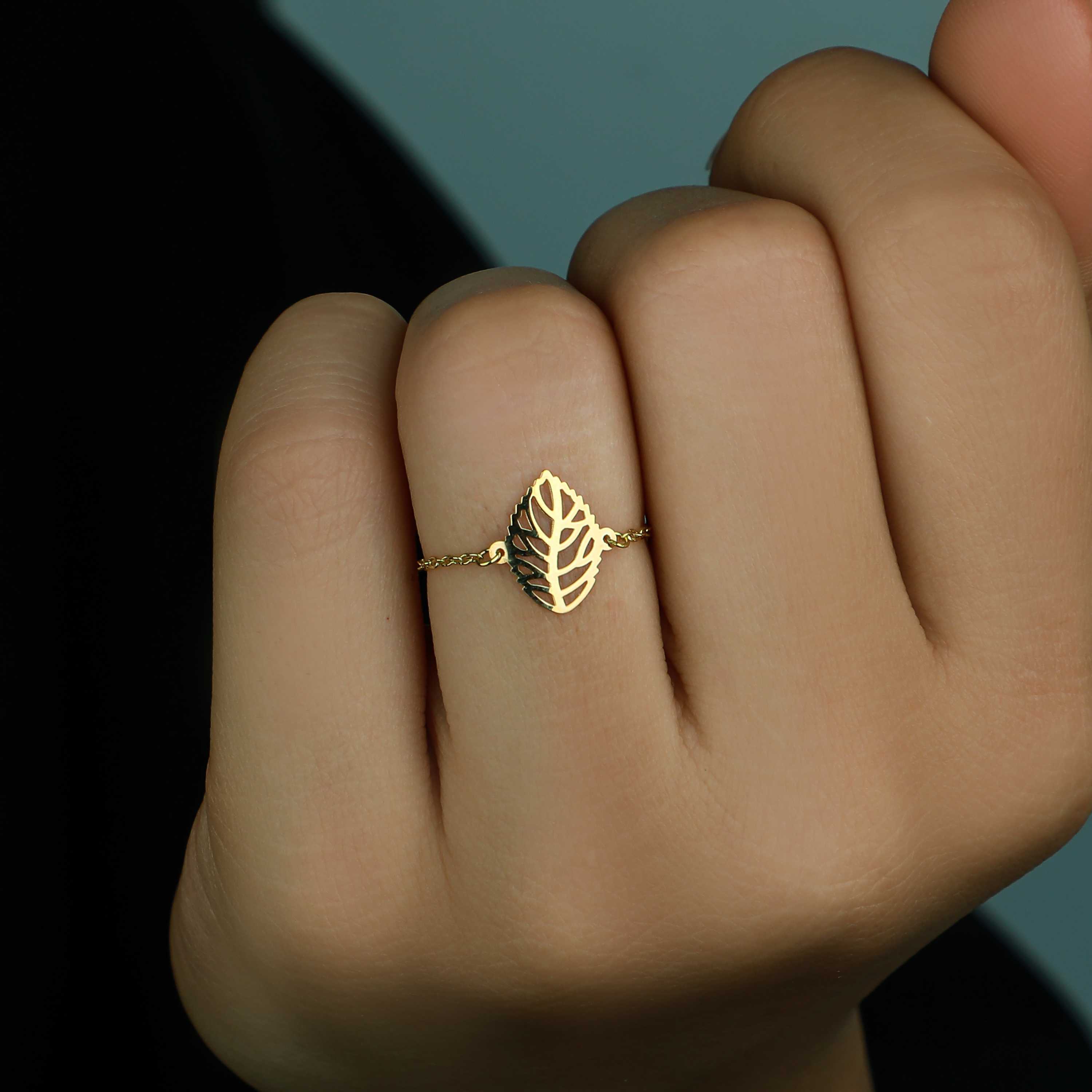 18k gold chain ring, Turkish made - (H-1290)